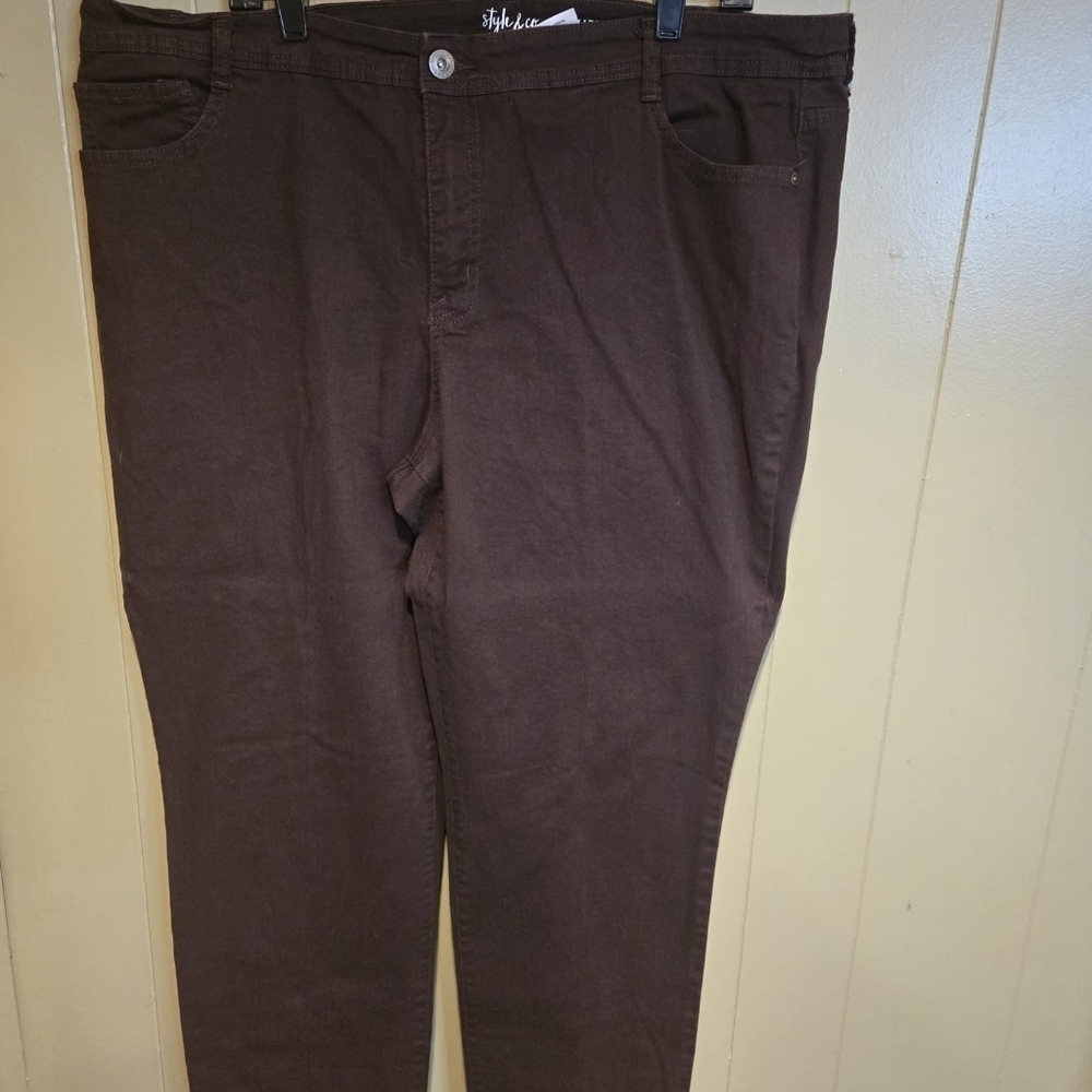 Style & Company RelaxedFit, Brown, Stretch, Straight-Leg Pants, Plus-Size 20